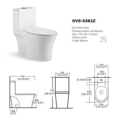 توالت سرامیکی یک تکه با سطح لعاب خود تمیز شونده توالت دراز 1.6 Gpf