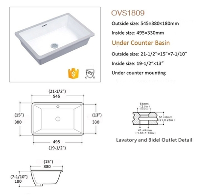 نصب زیر فروش آنلاین سینک ظرفشویی سرامیکی تاپ Vanity Top Contemporary